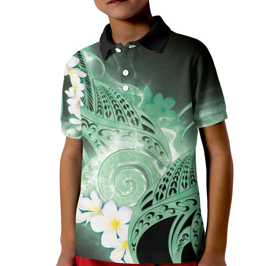 Piko Hawaiian Kid Polo Shirt Green Galaxy Spiral Plumeria Tribal Patterns DT05 Kid Green - Polynesian Pride