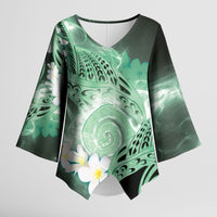 Piko Hawaiian Kimono Sleeve Blouse Green Galaxy Spiral Plumeria Tribal Patterns DT05 Female Green - Polynesian Pride