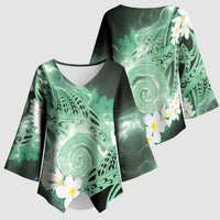 Piko Hawaiian Kimono Sleeve Blouse Green Galaxy Spiral Plumeria Tribal Patterns DT05 - Polynesian Pride