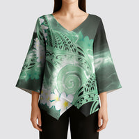 Piko Hawaiian Kimono Sleeve Blouse Green Galaxy Spiral Plumeria Tribal Patterns DT05 - Polynesian Pride