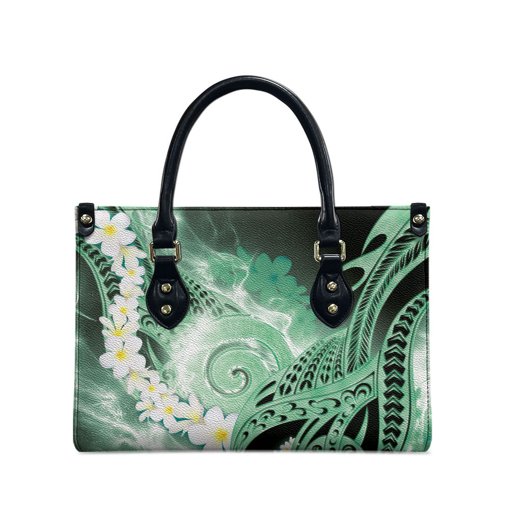 Piko Hawaiian Leather Bag Green Galaxy Spiral Plumeria Tribal Patterns DT05 - Polynesian Pride