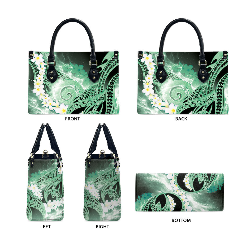 Piko Hawaiian Leather Bag Green Galaxy Spiral Plumeria Tribal Patterns DT05 - Polynesian Pride