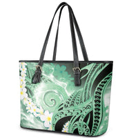 Piko Hawaiian Leather Tote Bag Green Galaxy Spiral Plumeria Tribal Patterns DT05 - Polynesian Pride