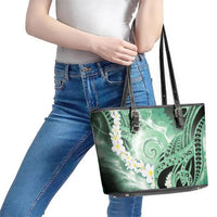 Piko Hawaiian Leather Tote Bag Green Galaxy Spiral Plumeria Tribal Patterns DT05 - Polynesian Pride