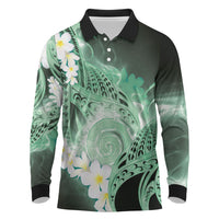 Piko Hawaiian Long Sleeve Polo Shirt Green Galaxy Spiral Plumeria Tribal Patterns DT05 Green - Polynesian Pride