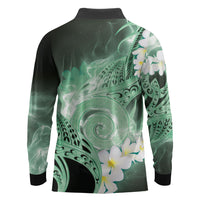 Piko Hawaiian Long Sleeve Polo Shirt Green Galaxy Spiral Plumeria Tribal Patterns DT05 - Polynesian Pride
