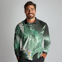 Piko Hawaiian Long Sleeve Polo Shirt Green Galaxy Spiral Plumeria Tribal Patterns DT05 - Polynesian Pride
