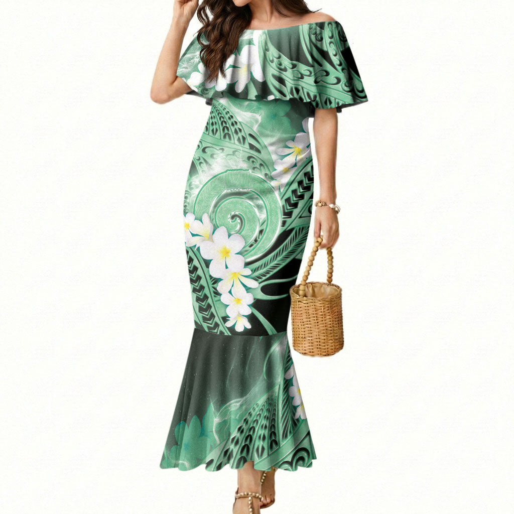 Piko Hawaiian Mermaid Dress Green Galaxy Spiral Plumeria Tribal Patterns DT05 Women Green - Polynesian Pride