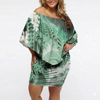 Piko Hawaiian Off Shoulder Short Dress Green Galaxy Spiral Plumeria Tribal Patterns DT05 Women Green - Polynesian Pride
