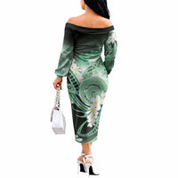 Piko Hawaiian Off The Shoulder Long Sleeve Dress Green Galaxy Spiral Plumeria Tribal Patterns DT05 - Polynesian Pride