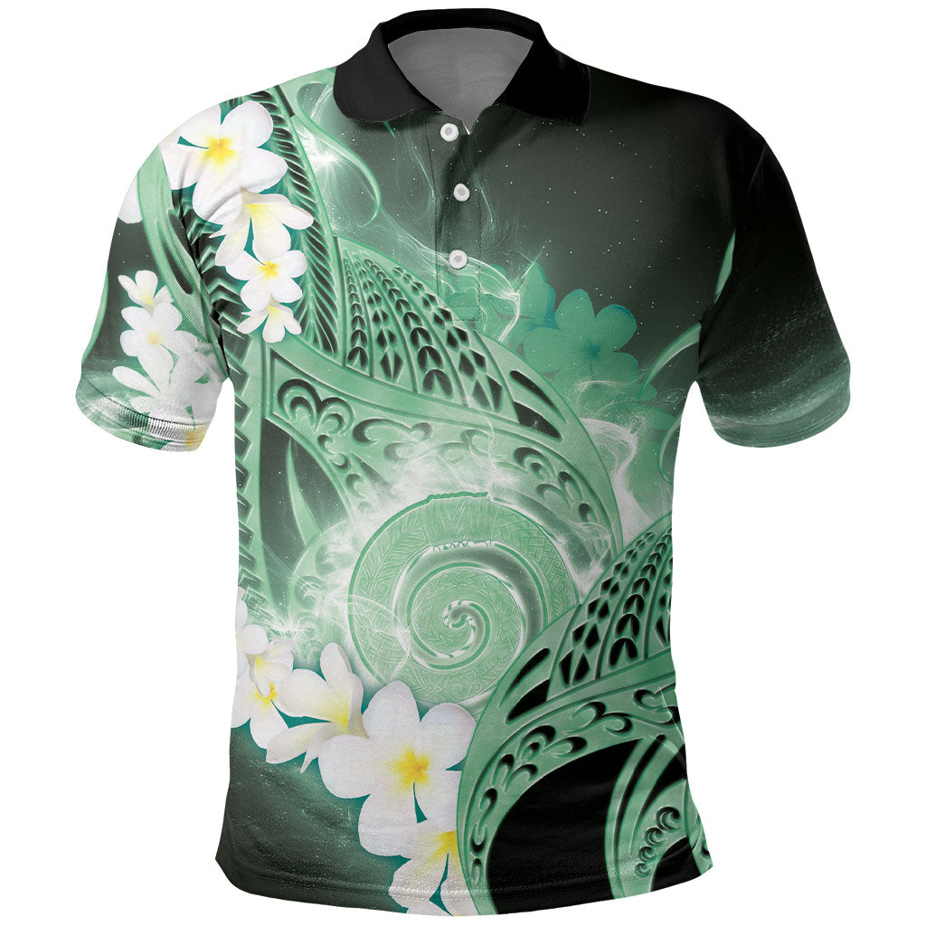 Piko Hawaiian Polo Shirt Green Galaxy Spiral Plumeria Tribal Patterns DT05 Green - Polynesian Pride