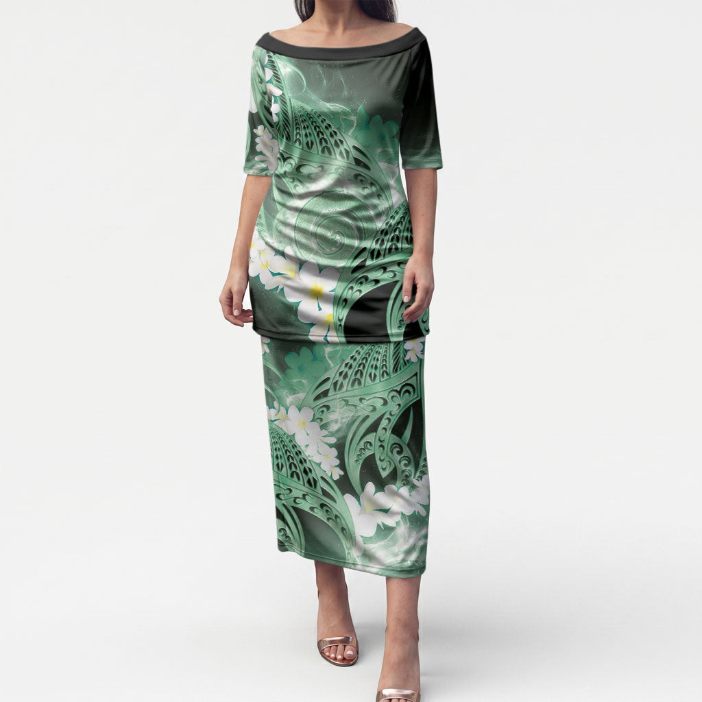 Piko Hawaiian Puletasi Green Galaxy Spiral Plumeria Tribal Patterns DT05 Long Dress Green - Polynesian Pride