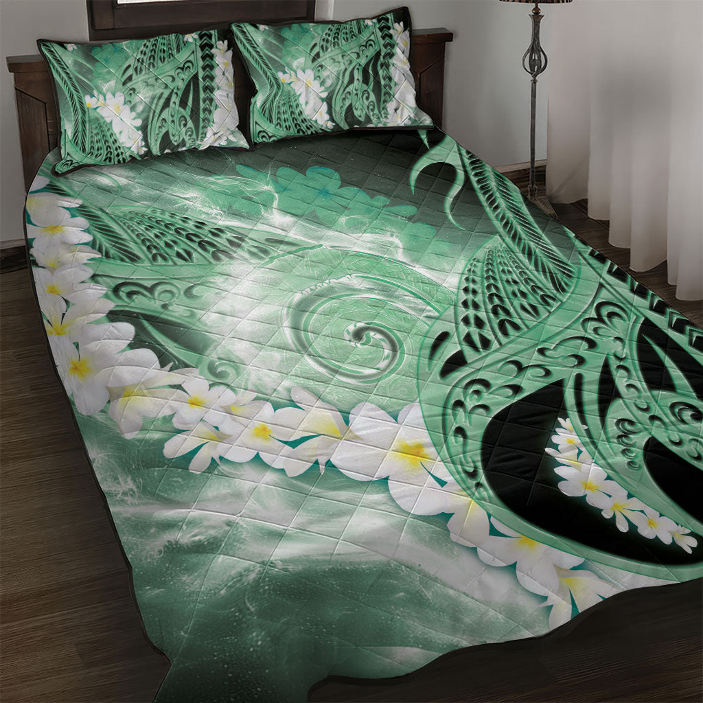 Piko Hawaiian Quilt Bed Set Green Galaxy Spiral Plumeria Tribal Patterns DT05 Green - Polynesian Pride