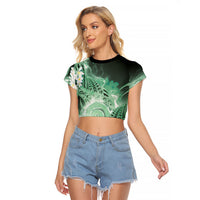 Piko Hawaiian Raglan Cropped T Shirt Green Galaxy Spiral Plumeria Tribal Patterns DT05 Female Green - Polynesian Pride
