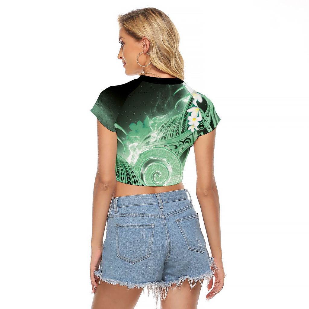 Piko Hawaiian Raglan Cropped T Shirt Green Galaxy Spiral Plumeria Tribal Patterns DT05 - Polynesian Pride
