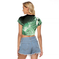 Piko Hawaiian Raglan Cropped T Shirt Green Galaxy Spiral Plumeria Tribal Patterns DT05 - Polynesian Pride