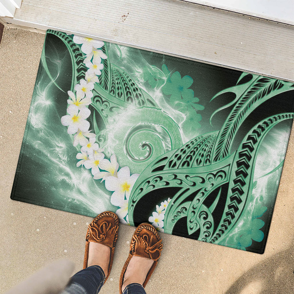 Piko Hawaiian Rubber Doormat Green Galaxy Spiral Plumeria Tribal Patterns DT05 - Polynesian Pride