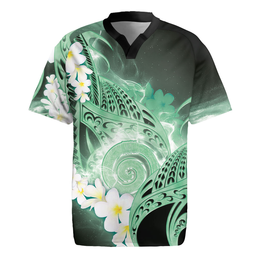 Piko Hawaiian Rugby Jersey Green Galaxy Spiral Plumeria Tribal Patterns DT05 Green - Polynesian Pride