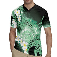 Piko Hawaiian Rugby Jersey Green Galaxy Spiral Plumeria Tribal Patterns DT05 - Polynesian Pride