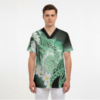 Piko Hawaiian Scrub Top Green Galaxy Spiral Plumeria Tribal Patterns DT05 - Polynesian Pride