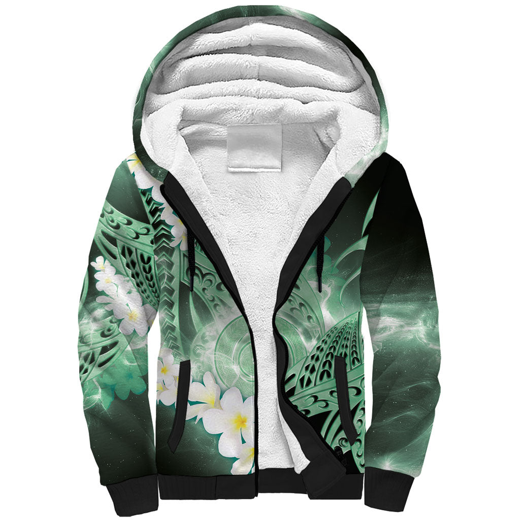 Piko Hawaiian Sherpa Hoodie Green Galaxy Spiral Plumeria Tribal Patterns DT05 Unisex Green - Polynesian Pride