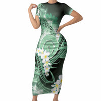 Piko Hawaiian Short Sleeve Bodycon Dress Green Galaxy Spiral Plumeria Tribal Patterns DT05 Long Dress Green - Polynesian Pride