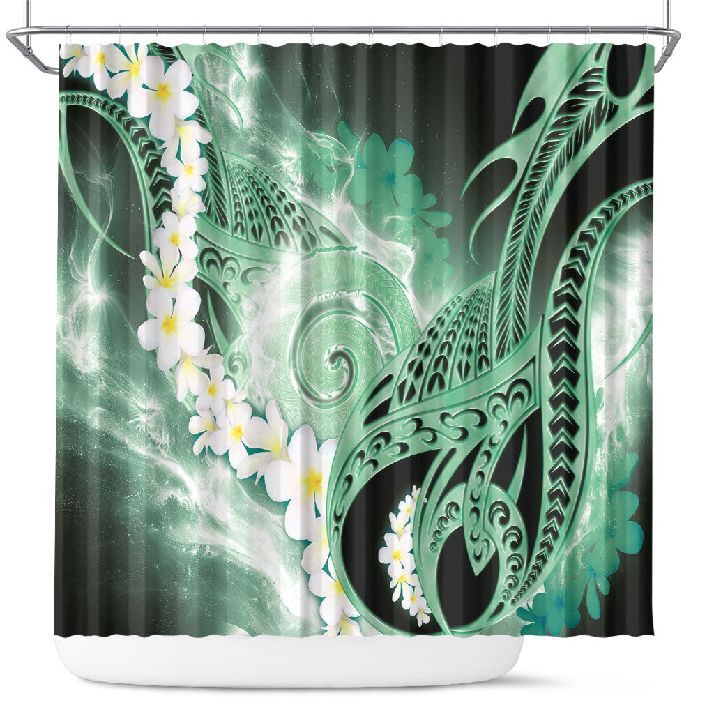 Piko Hawaiian Shower Curtain Green Galaxy Spiral Plumeria Tribal Patterns DT05 Green - Polynesian Pride