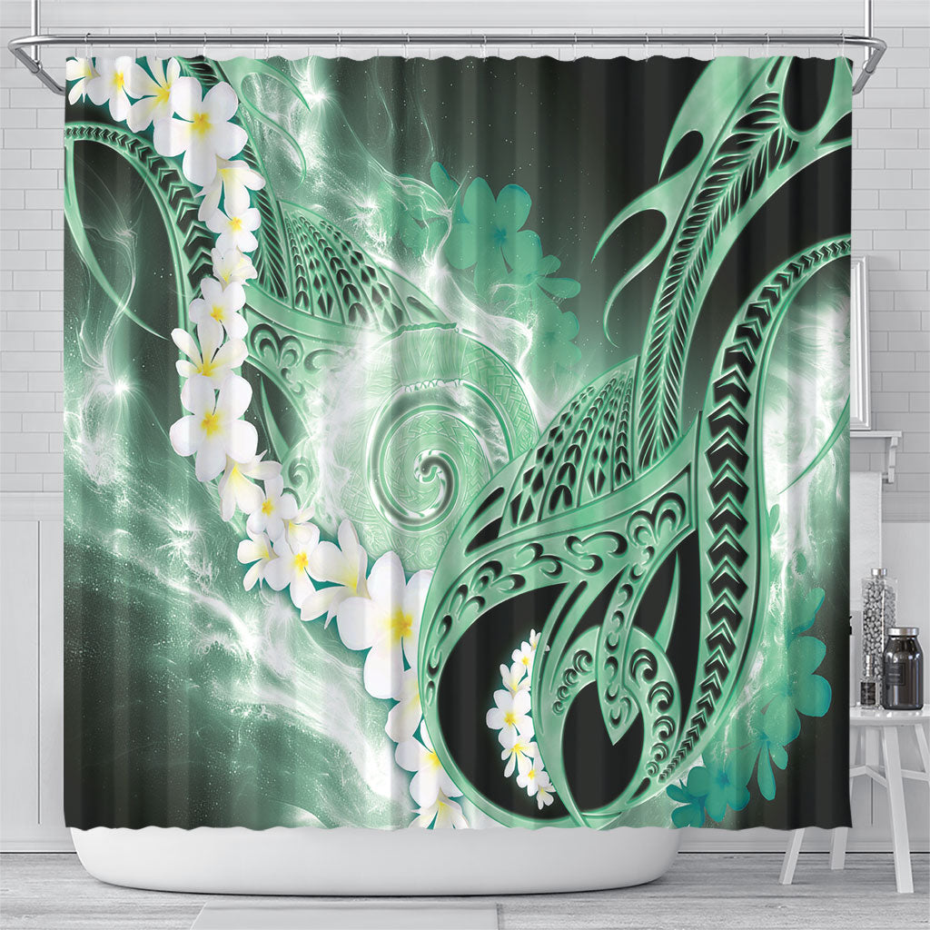 Piko Hawaiian Shower Curtain Green Galaxy Spiral Plumeria Tribal Patterns DT05 - Polynesian Pride