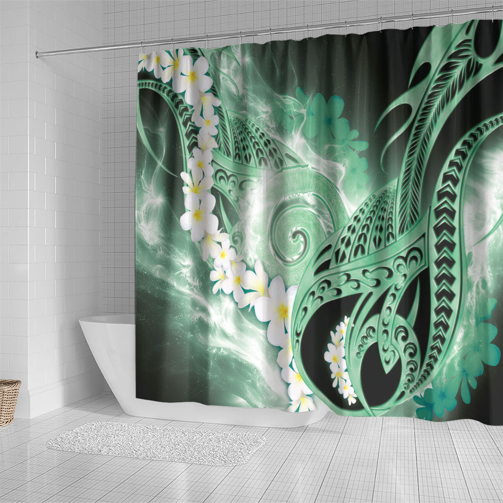 Piko Hawaiian Shower Curtain Green Galaxy Spiral Plumeria Tribal Patterns DT05 - Polynesian Pride