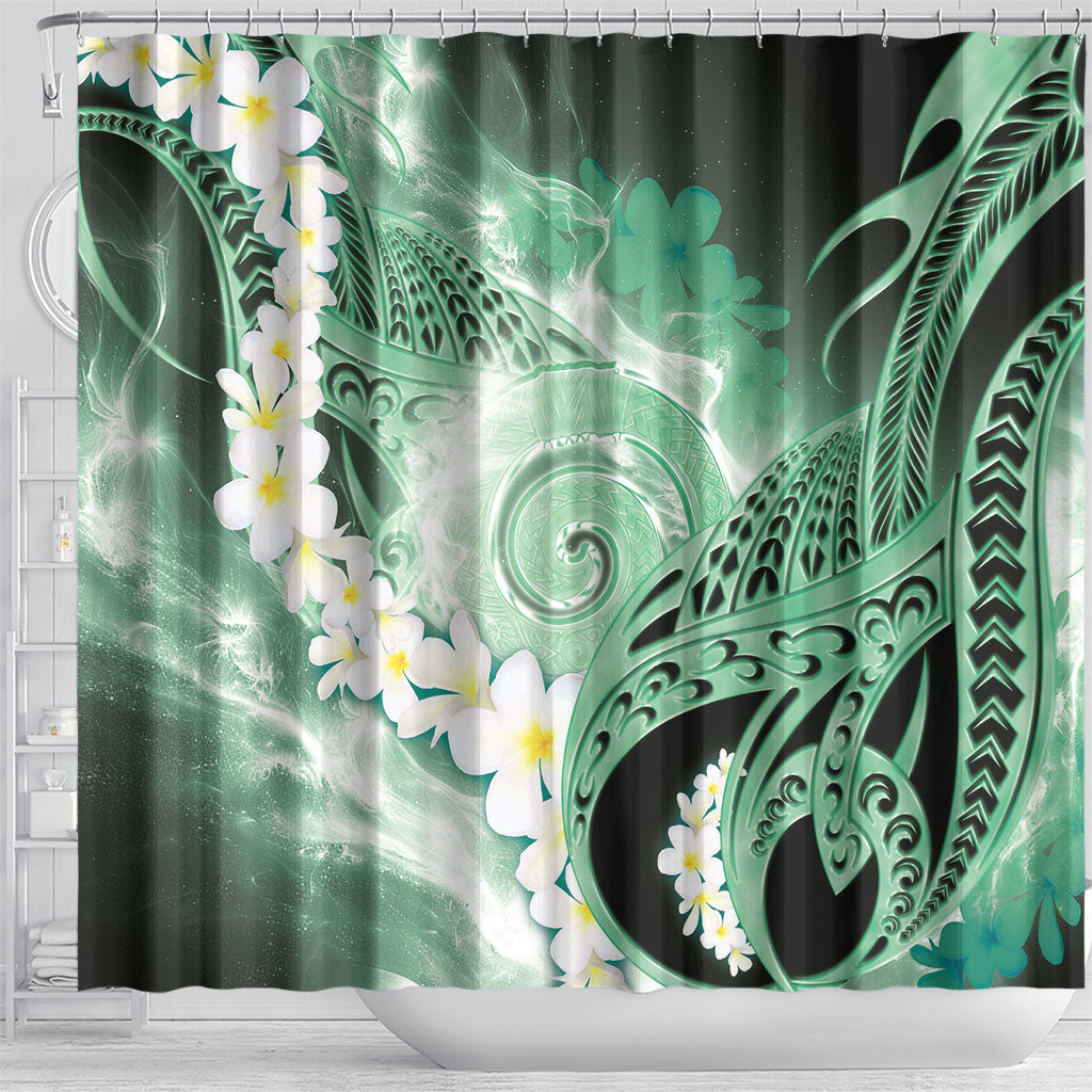Piko Hawaiian Shower Curtain Green Galaxy Spiral Plumeria Tribal Patterns DT05 - Polynesian Pride