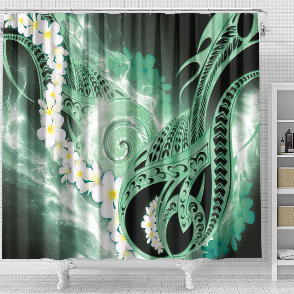 Piko Hawaiian Shower Curtain Green Galaxy Spiral Plumeria Tribal Patterns DT05 - Polynesian Pride
