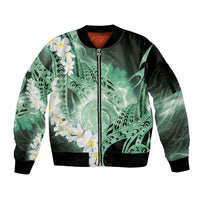 Piko Hawaiian Sleeve Zip Bomber Jacket Green Galaxy Spiral Plumeria Tribal Patterns DT05 Unisex Green - Polynesian Pride