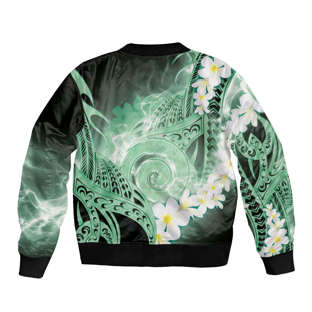Piko Hawaiian Sleeve Zip Bomber Jacket Green Galaxy Spiral Plumeria Tribal Patterns DT05 - Polynesian Pride