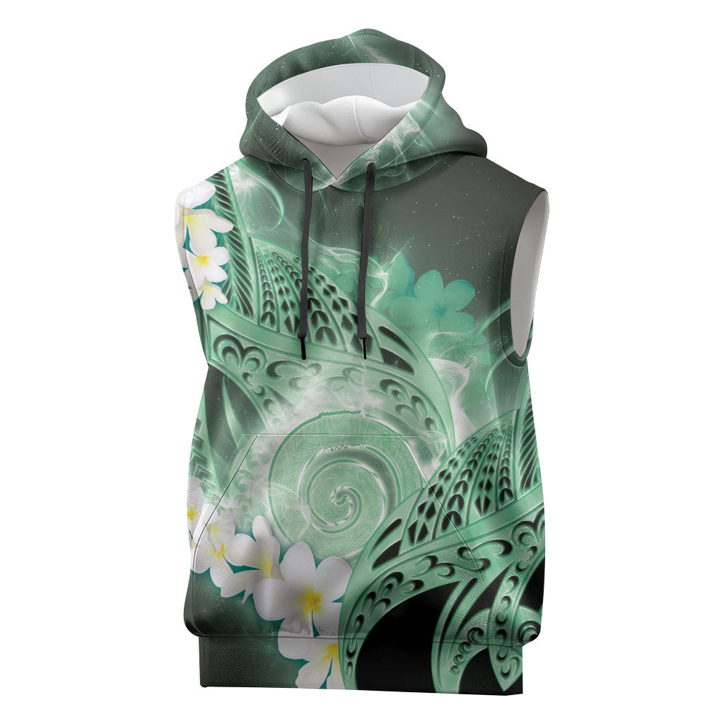 Piko Hawaiian Sleeveless Hoodie Green Galaxy Spiral Plumeria Tribal Patterns DT05 Green - Polynesian Pride