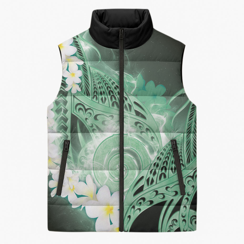 Piko Hawaiian Sleeveless Puffer Jacket Green Galaxy Spiral Plumeria Tribal Patterns DT05 Unisex Green - Polynesian Pride