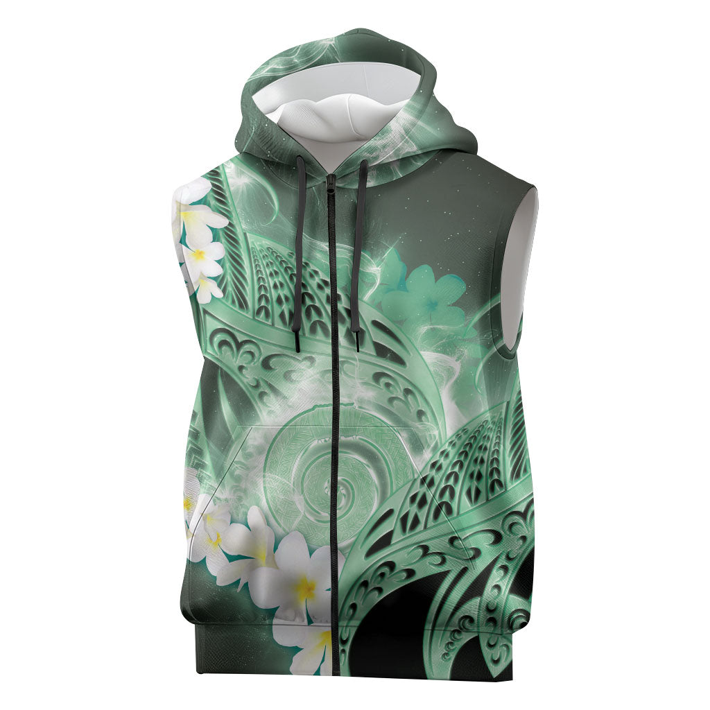 Piko Hawaiian Sleeveless Zip Hoodie Green Galaxy Spiral Plumeria Tribal Patterns DT05 Green - Polynesian Pride