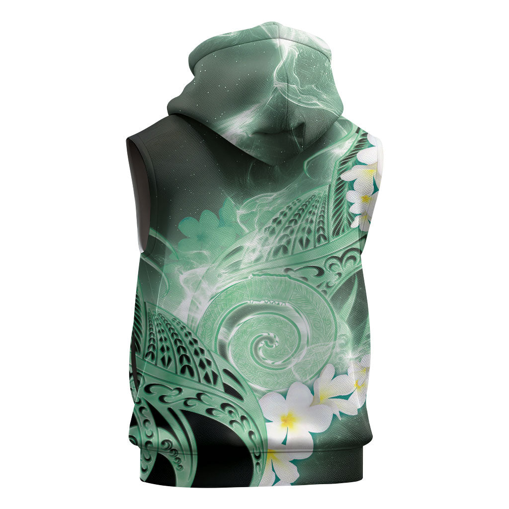 Piko Hawaiian Sleeveless Zip Hoodie Green Galaxy Spiral Plumeria Tribal Patterns DT05 - Polynesian Pride
