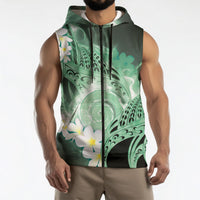 Piko Hawaiian Sleeveless Zip Hoodie Green Galaxy Spiral Plumeria Tribal Patterns DT05 - Polynesian Pride