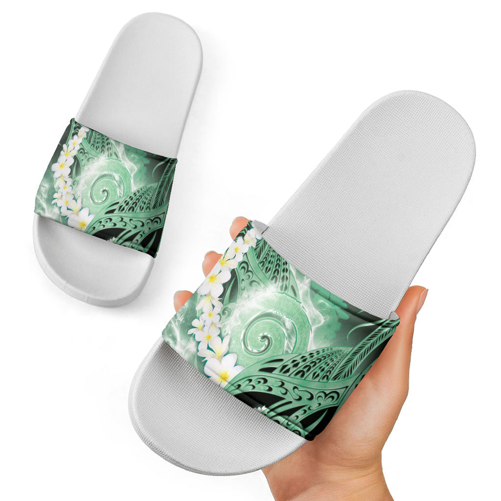 Piko Hawaiian Slide Sandals Green Galaxy Spiral Plumeria Tribal Patterns DT05 - Polynesian Pride