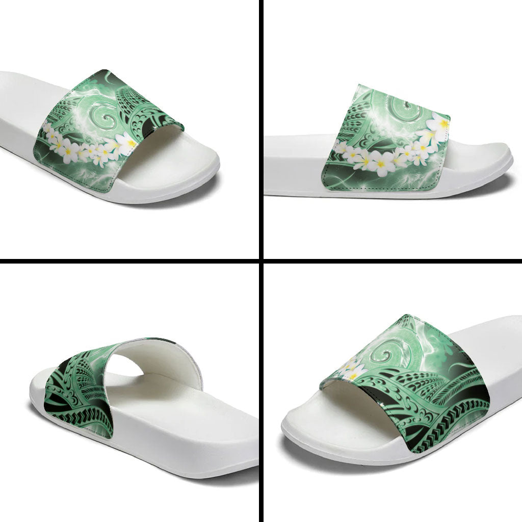 Piko Hawaiian Slide Sandals Green Galaxy Spiral Plumeria Tribal Patterns DT05 - Polynesian Pride