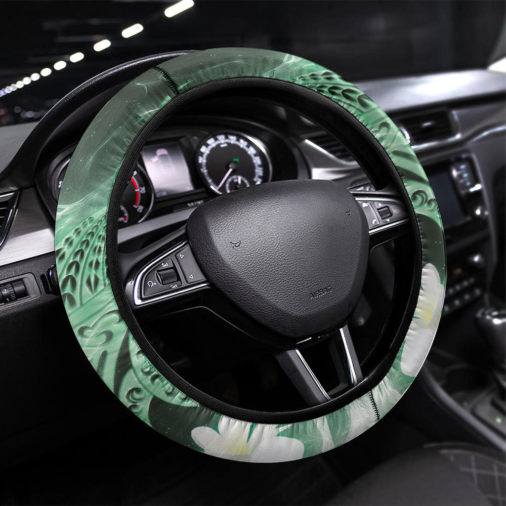 Piko Hawaiian Steering Wheel Cover Green Galaxy Spiral Plumeria Tribal Patterns DT05 Universal Fit Green - Polynesian Pride