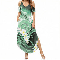 Piko Hawaiian Summer Maxi Dress Green Galaxy Spiral Plumeria Tribal Patterns DT05 Women Green - Polynesian Pride