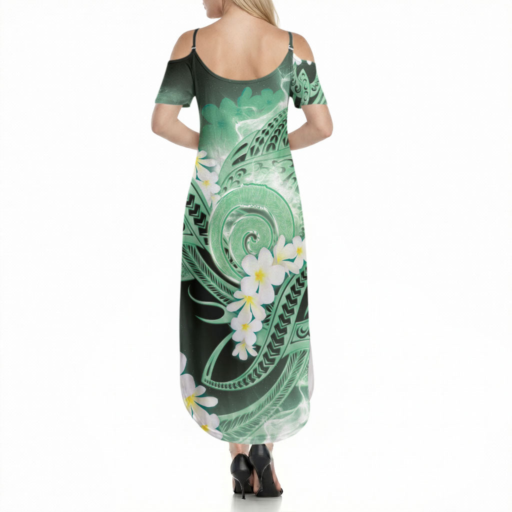 Piko Hawaiian Summer Maxi Dress Green Galaxy Spiral Plumeria Tribal Patterns DT05 - Polynesian Pride