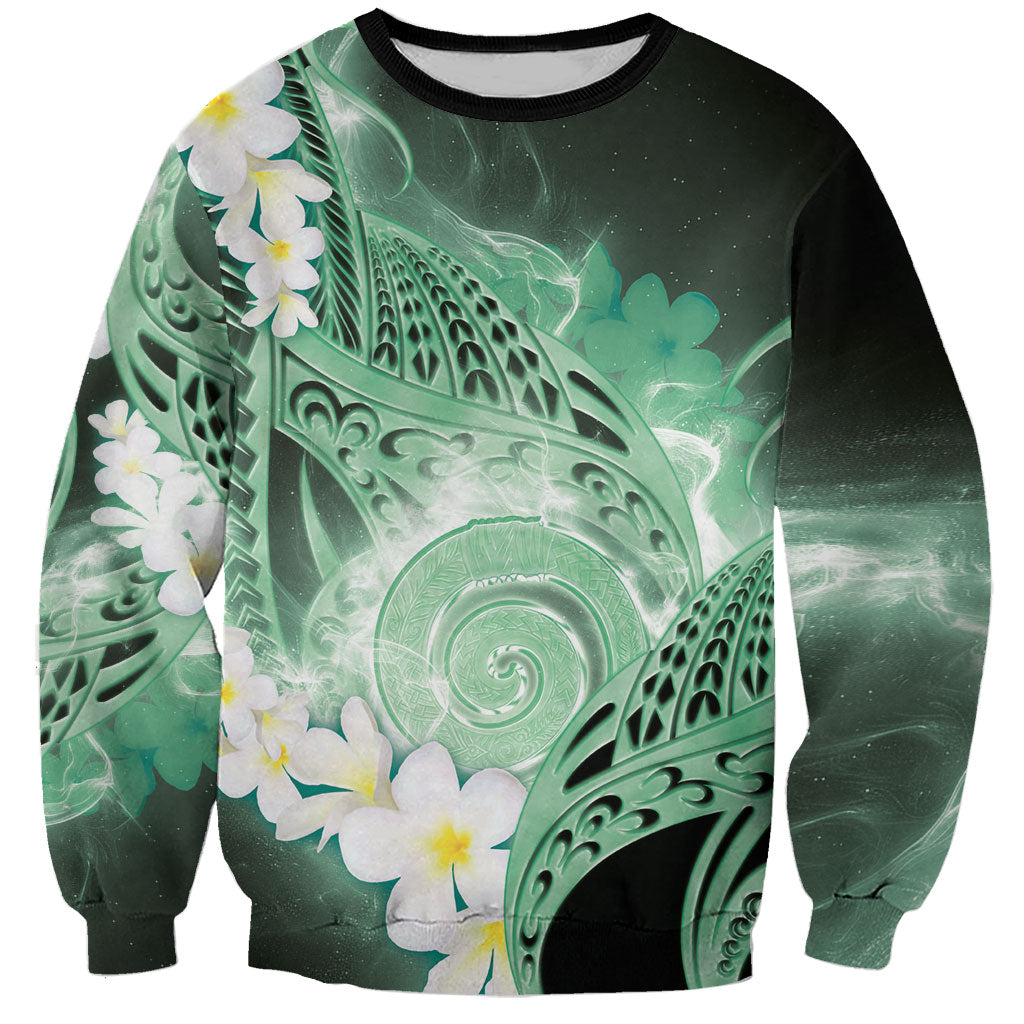 Piko Hawaiian Sweatshirt Green Galaxy Spiral Plumeria Tribal Patterns DT05 Unisex Green - Polynesian Pride