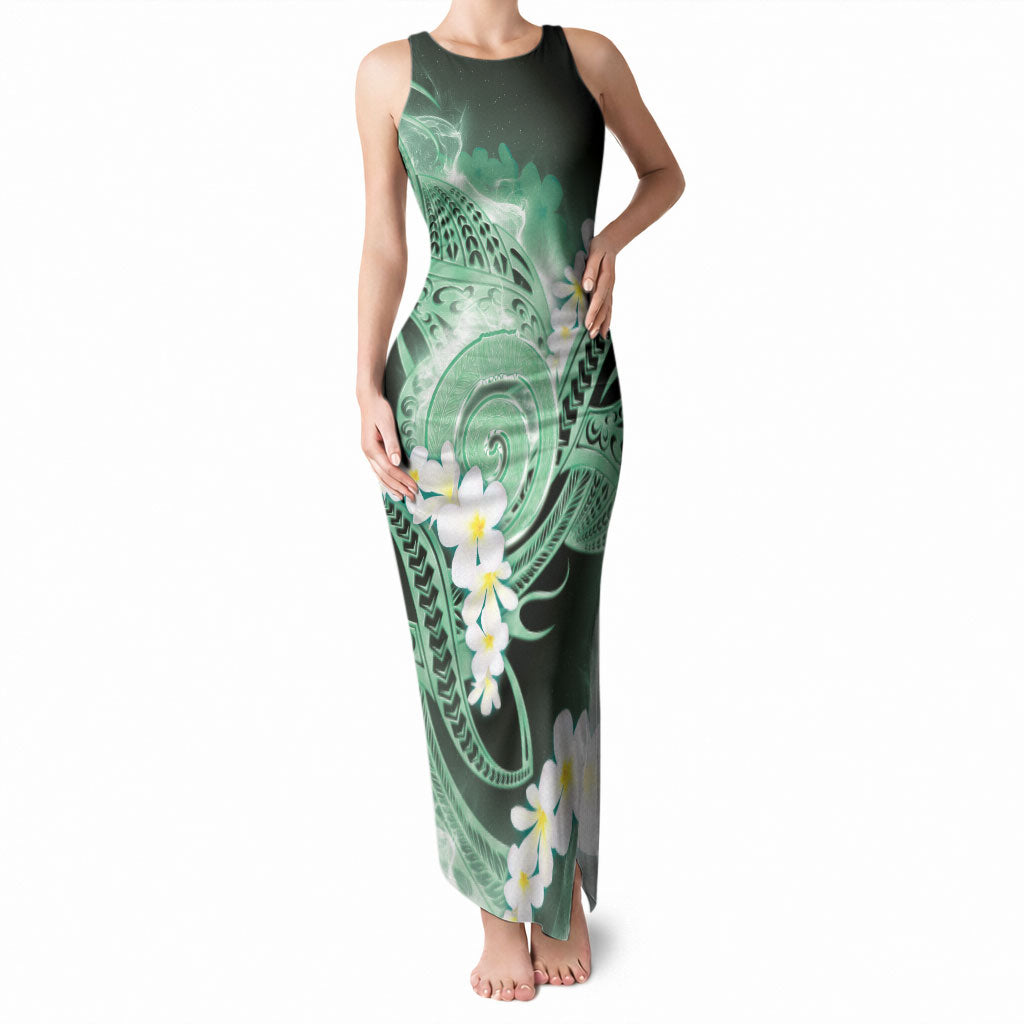 Piko Hawaiian Tank Maxi Dress Green Galaxy Spiral Plumeria Tribal Patterns DT05 Women Green - Polynesian Pride