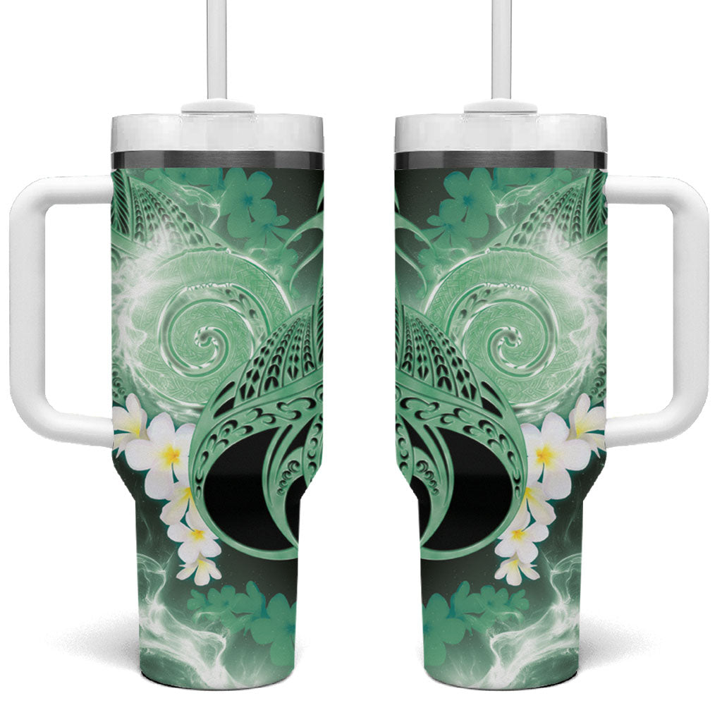 Piko Hawaiian Tumbler With Handle Green Galaxy Spiral Plumeria Tribal Patterns DT05 One Size: 40 oz Green - Polynesian Pride