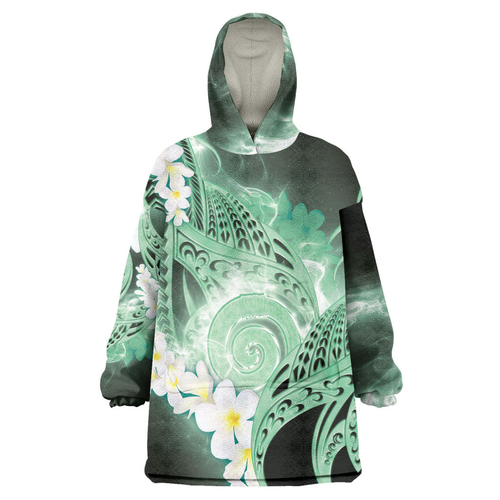 Piko Hawaiian Wearable Blanket Hoodie Green Galaxy Spiral Plumeria Tribal Patterns DT05 One Size Green - Polynesian Pride
