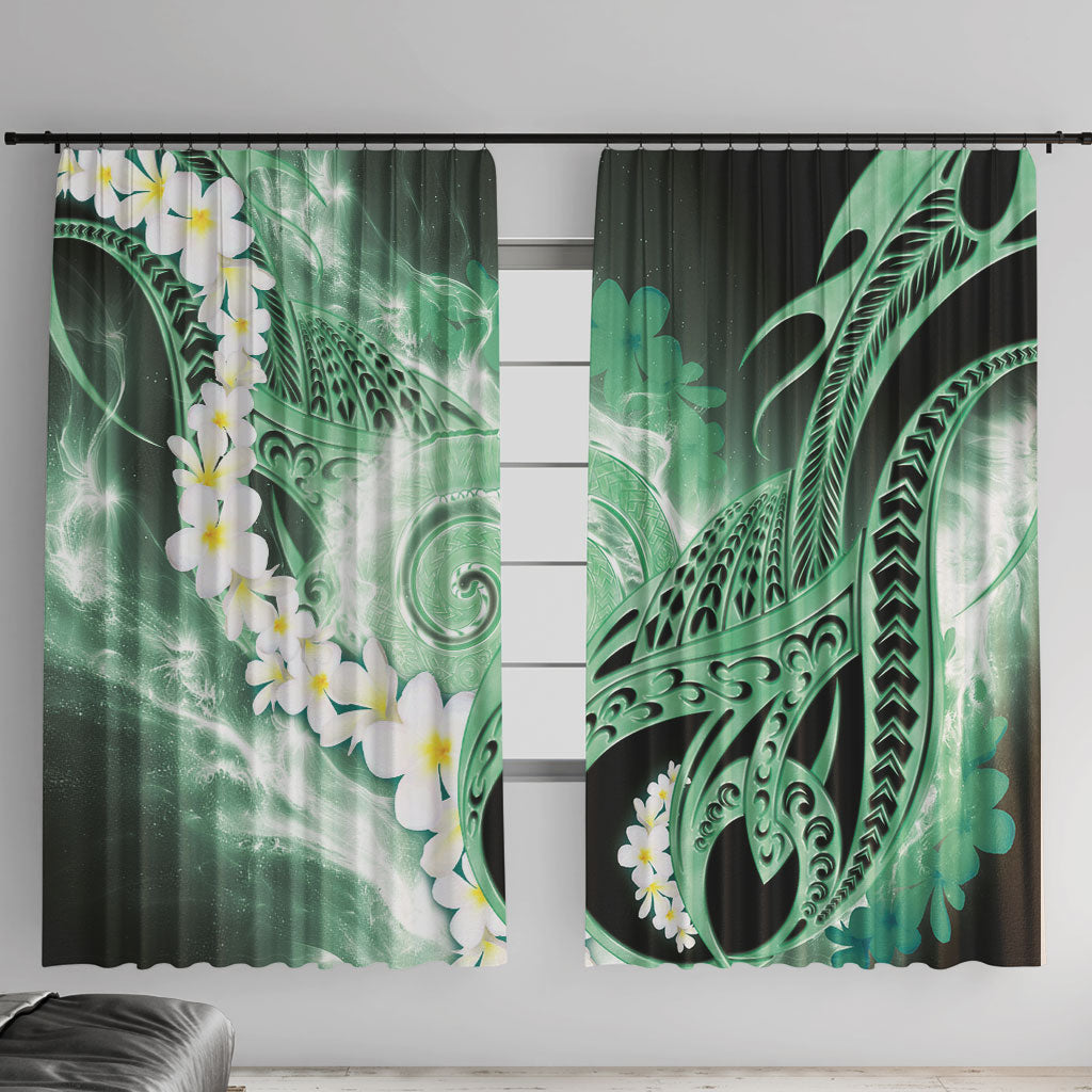 Piko Hawaiian Window Curtain Green Galaxy Spiral Plumeria Tribal Patterns DT05 With Hooks Green - Polynesian Pride