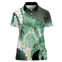 Piko Hawaiian Women Polo Shirt Green Galaxy Spiral Plumeria Tribal Patterns DT05 Female Green - Polynesian Pride