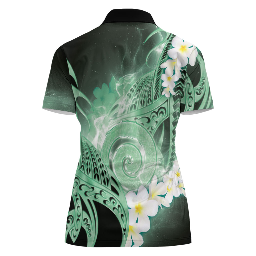 Piko Hawaiian Women Polo Shirt Green Galaxy Spiral Plumeria Tribal Patterns DT05 - Polynesian Pride